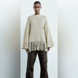 NWT Zara size S fringe sweater ecru in color